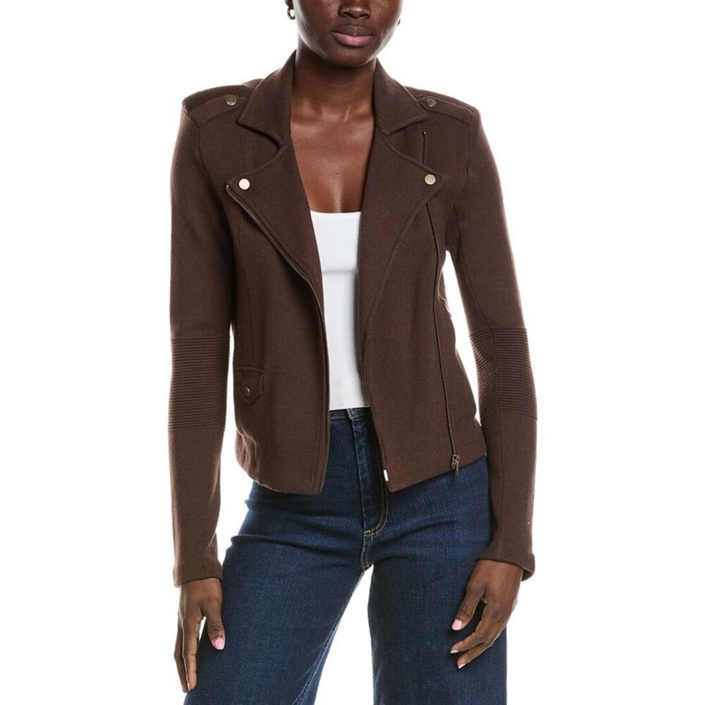 Minnie Rose Womens  Knit Moto Jacket, Brown